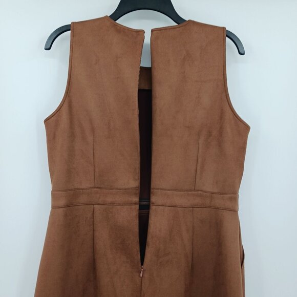 Loft Brown Sleeveless Faux Suede Sheath Dress Size 10 With Pockets - Picture 10 of 13